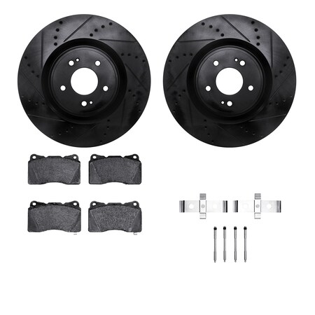 Dynamic Friction Co 8612-72003, Rotors-Drilled, Slotted-Black w/ 5000 Euro Ceramic Brake Pads incl. Hardware, Zinc Coat 8612-72003